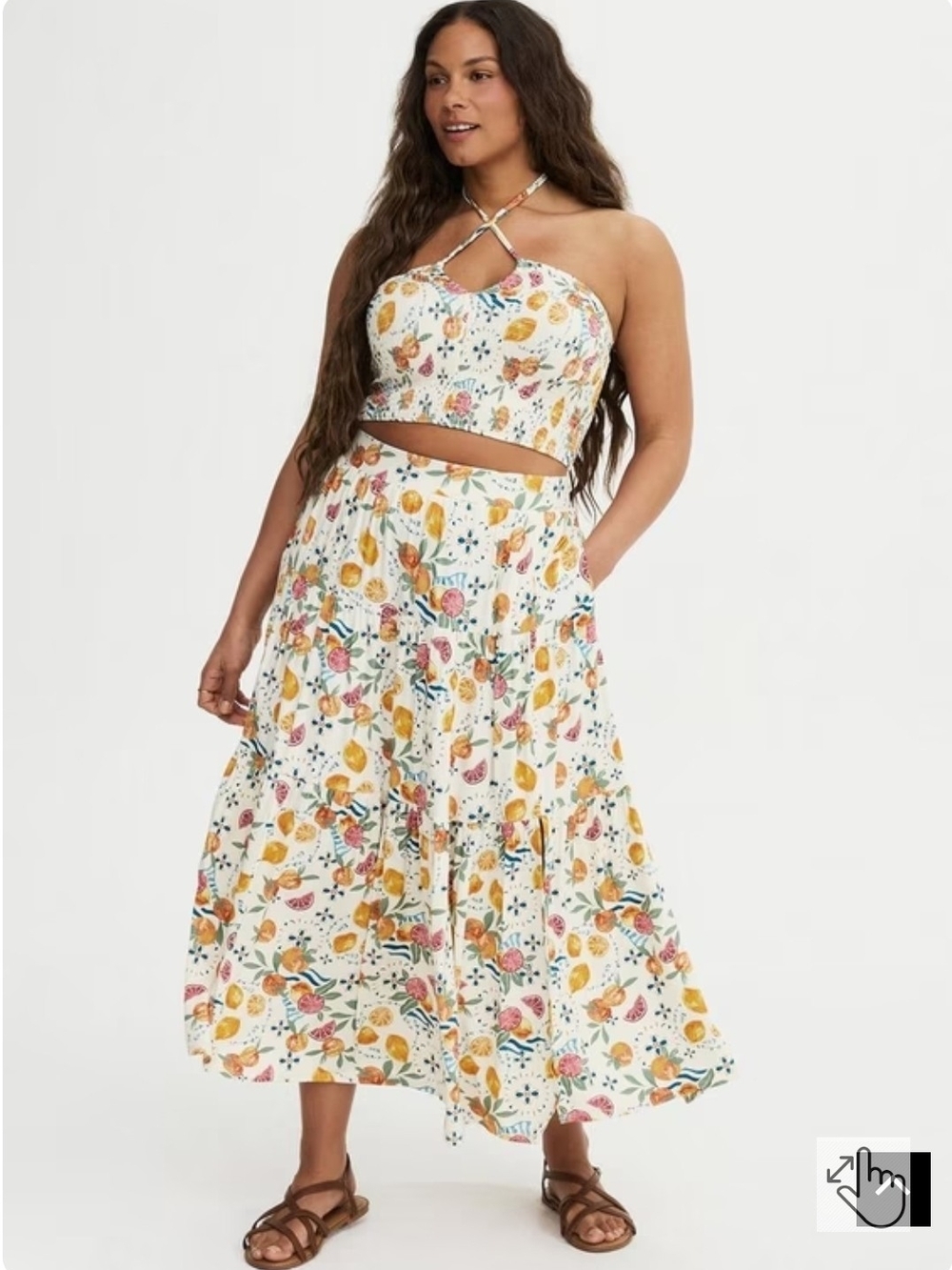 Torrid Cream Floral & Citrus Two-Piece Tiered Maxi Set